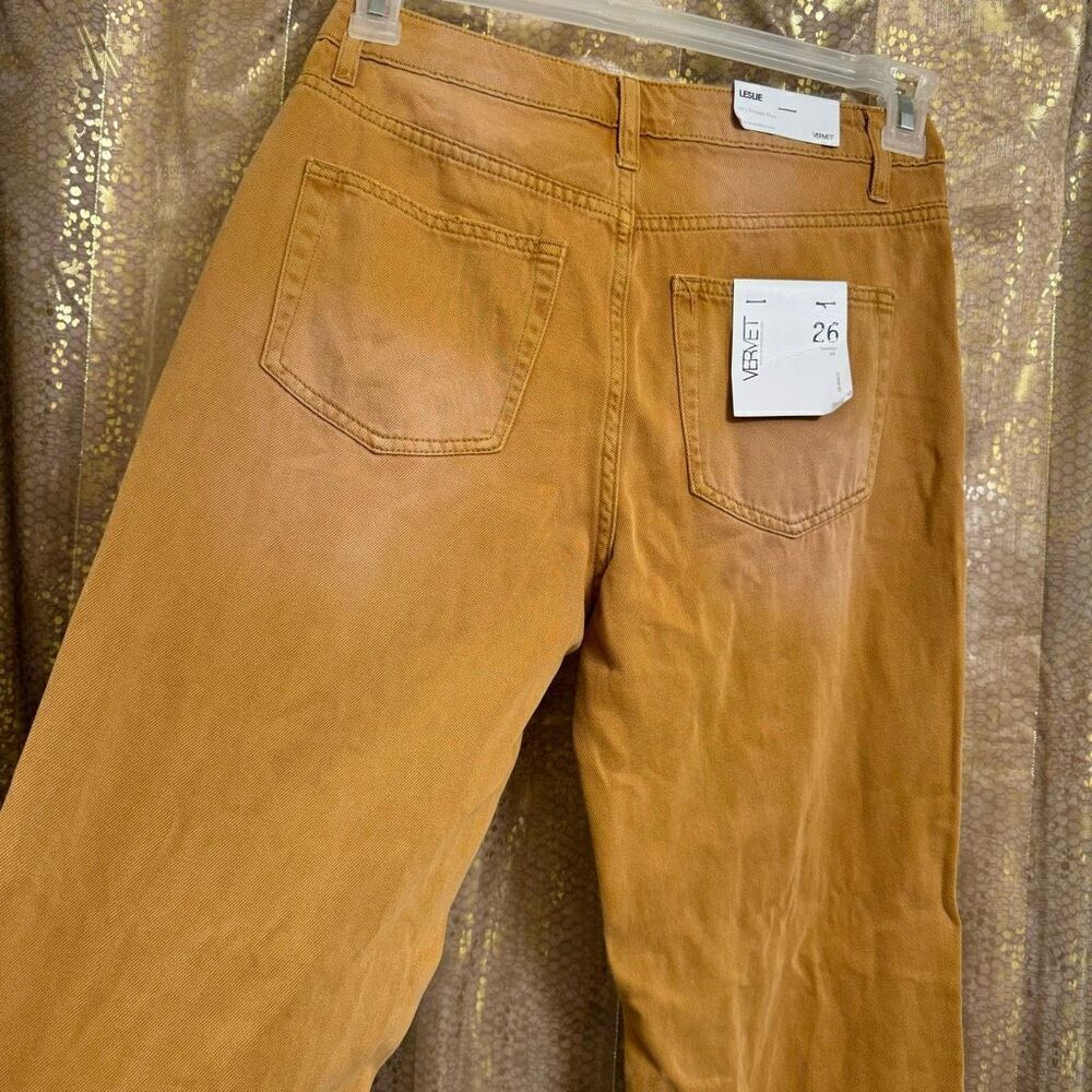 Vervet Leslie Distressed Golden Mustard 90s Vintage Flare Jeans Size 26 - Picture 8 of 9